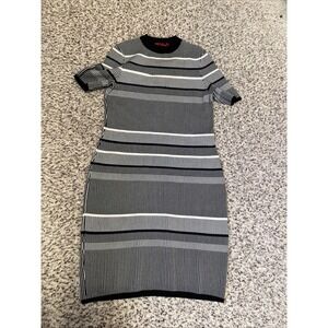 Hugo Boss Women's Knee Length Dress. Sz L Stretch Knit Viscousblend Navy White